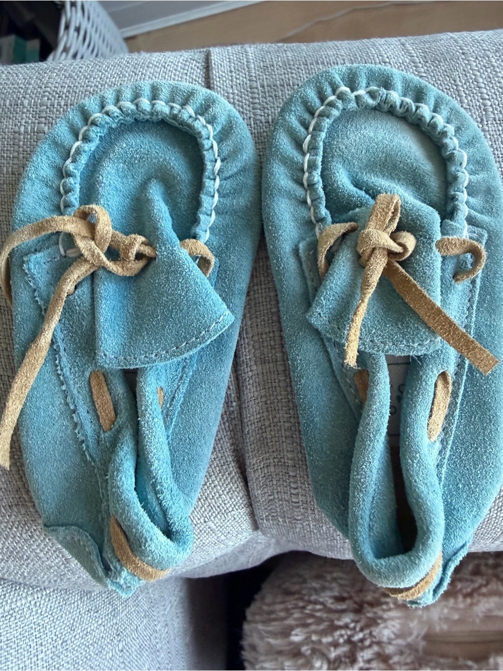 Story Loris - Kids Blue Leather/Suede Moccasin with Tan Laces * Made in Italy